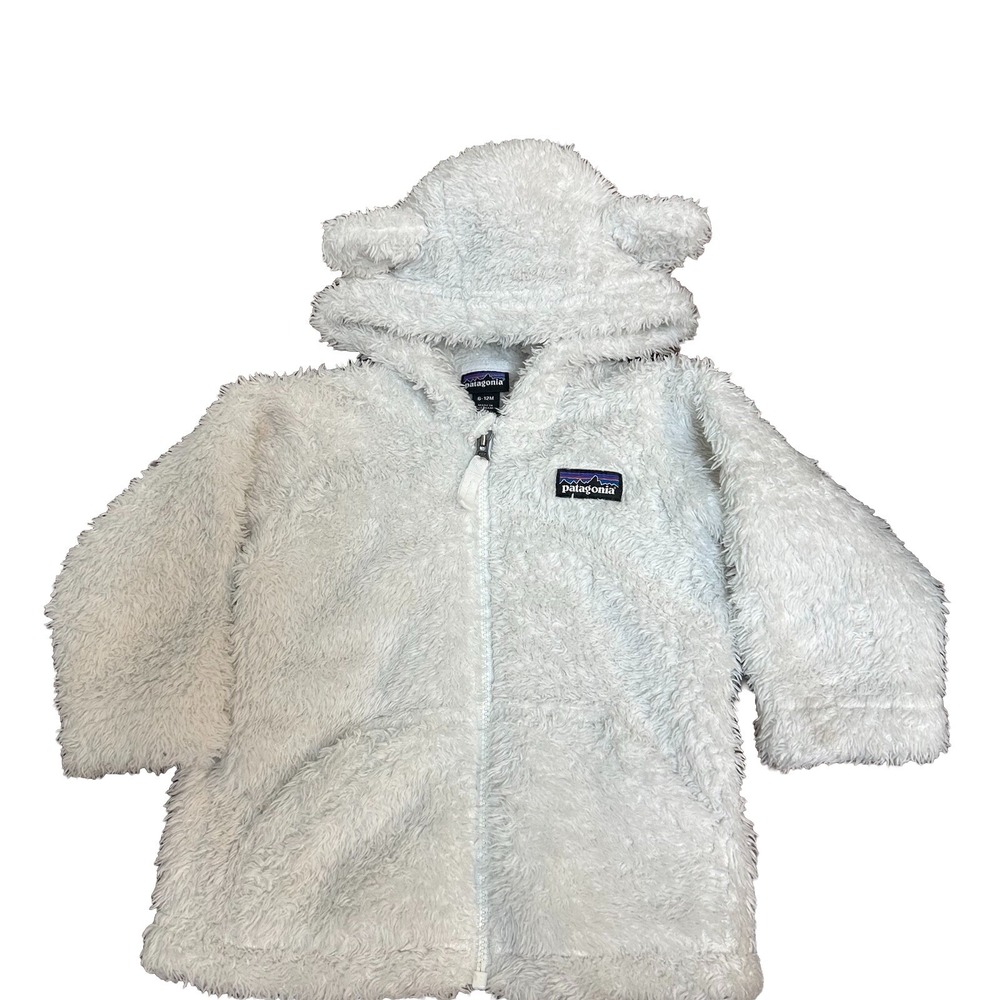 Patagonia Baby White Teddy Bear Ears Hoodie Sherpa Jacket Size 6 -12 Months